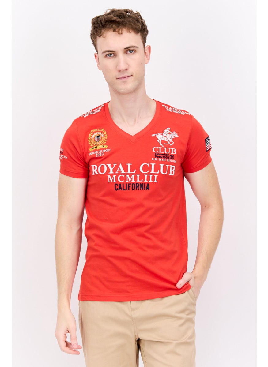 Canadian Peak - Men V Neck Short Sleeves Graphic Print T-Shirt, Red Combo - Image 1