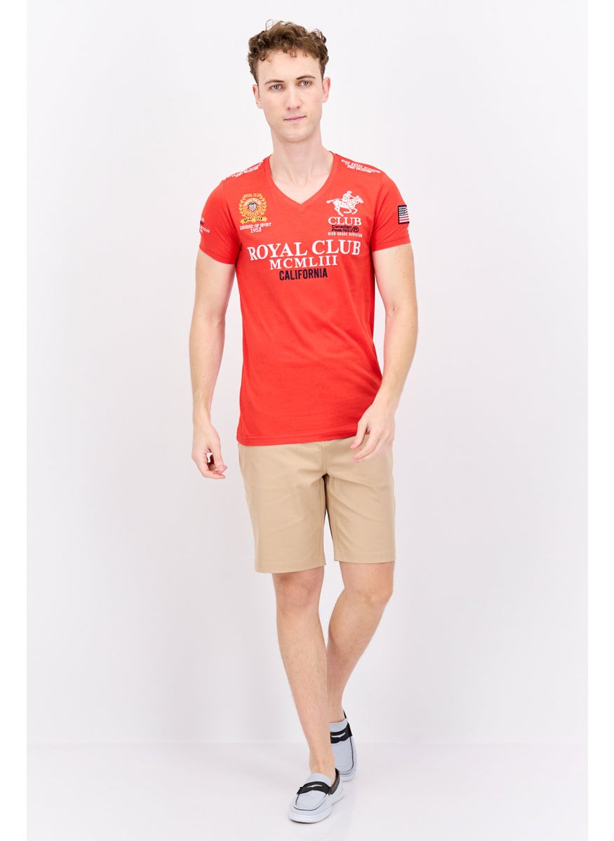 Canadian Peak - Men V Neck Short Sleeves Graphic Print T-Shirt, Red Combo - Image 1