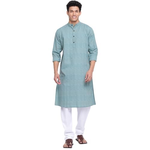 Fabindia Green Cotton Hand Block Printed Slim Fit Long Kurta - Image 1