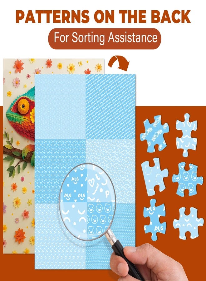 BenBen Puzzles for Adults 500 Pieces, Floral Chameleon Jigsaw Puzzles with Patterns on Back, Challenging Animal Puzzle for Family Game Night, Home Décor - Image 5