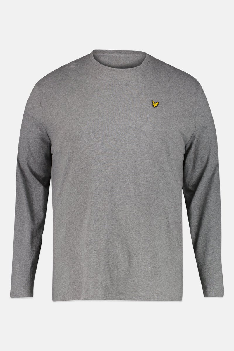Lyle & Scott Men Crew Neck Long Sleeve Embroidered Logo T-Shirt, Mid Grey Marl - Image 2