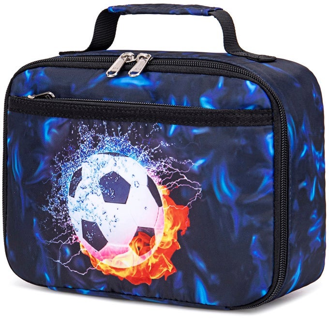 LUNCH BAG KIDS INSULATED LUNCH BOX BOYS GIRLS INSULATED REUSABLE LUNCH BAG FOR SCHOOL PICNIC HIKING WORK SOCCER BLACK BLUE