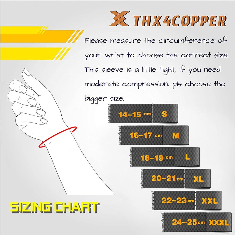 THX4COPPER Compression Wrist Sleeve(1 Pair)-Copper Infused Wrist Support for Men&Women-Improve Circulation and Recovery (XXX-Large, Black) - Image 1