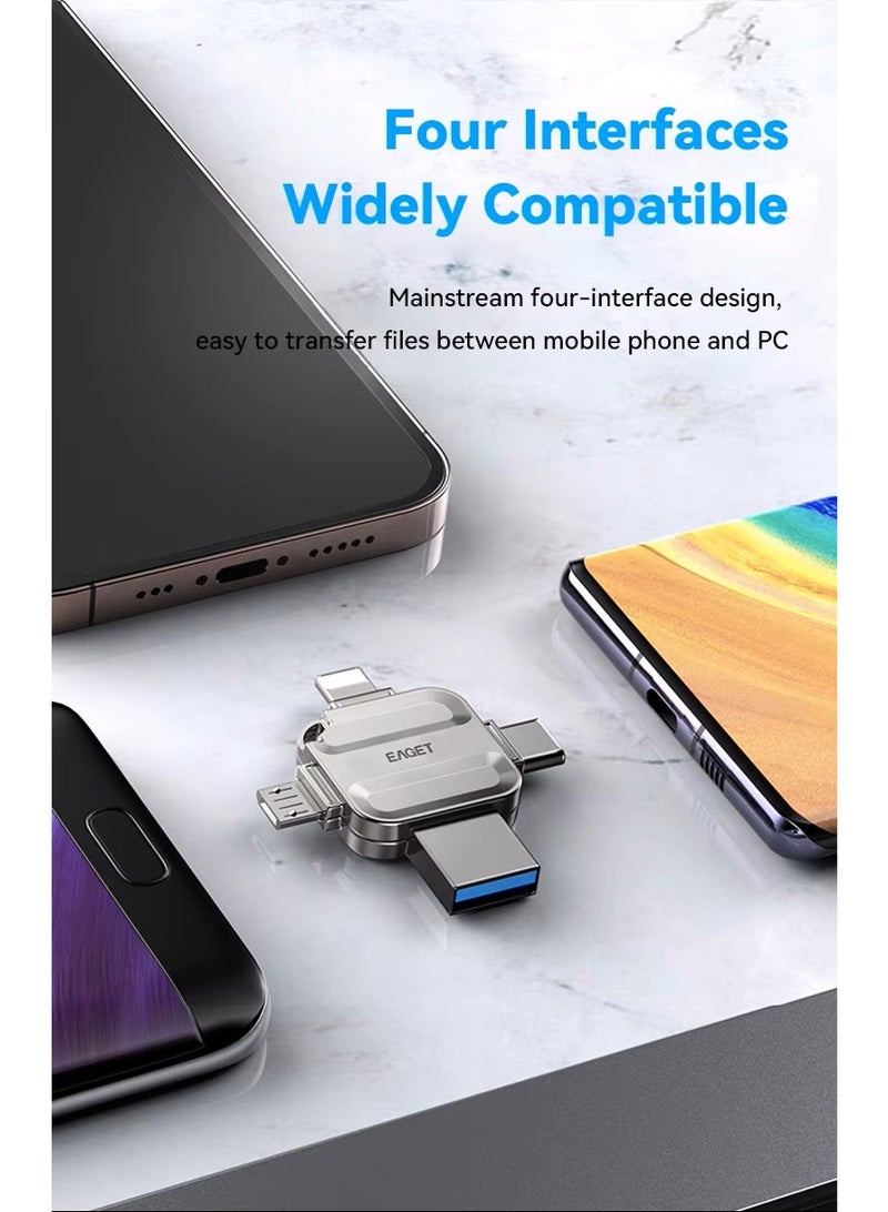 EAGET i71 4-in-1 Multi-Interface Flash Drive – USB 3.0 / Type-C / Lightning / Micro USB (256 GB) - Image 2