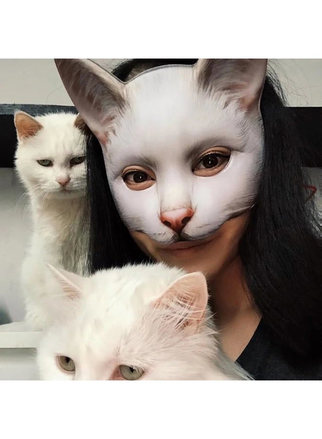 Hosfairy 1Pcs Halloween Half Face Cat Mask Animal Cat Mask for Halloween Christmas Easter Novelty Costume Party Accessory（Style B） - Image 2