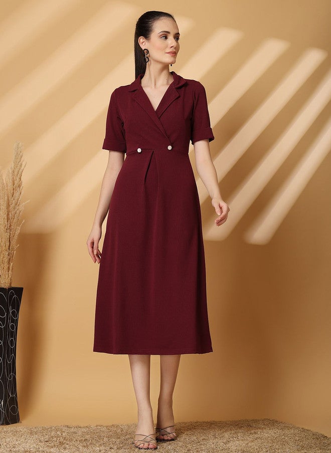 PlusS Burgundy Fit & Flare Midi Dress for Women - Image 1