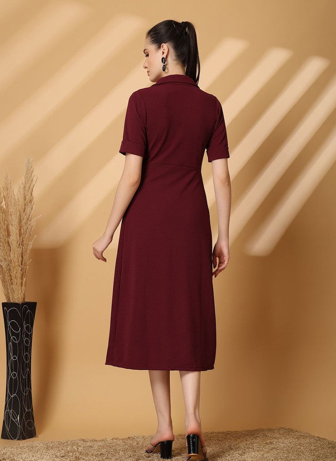 PlusS Burgundy Fit & Flare Midi Dress for Women - Image 5