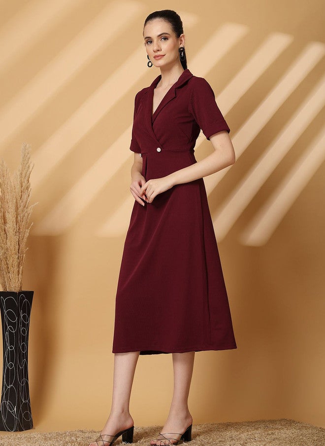 PlusS Burgundy Fit & Flare Midi Dress for Women - Image 4