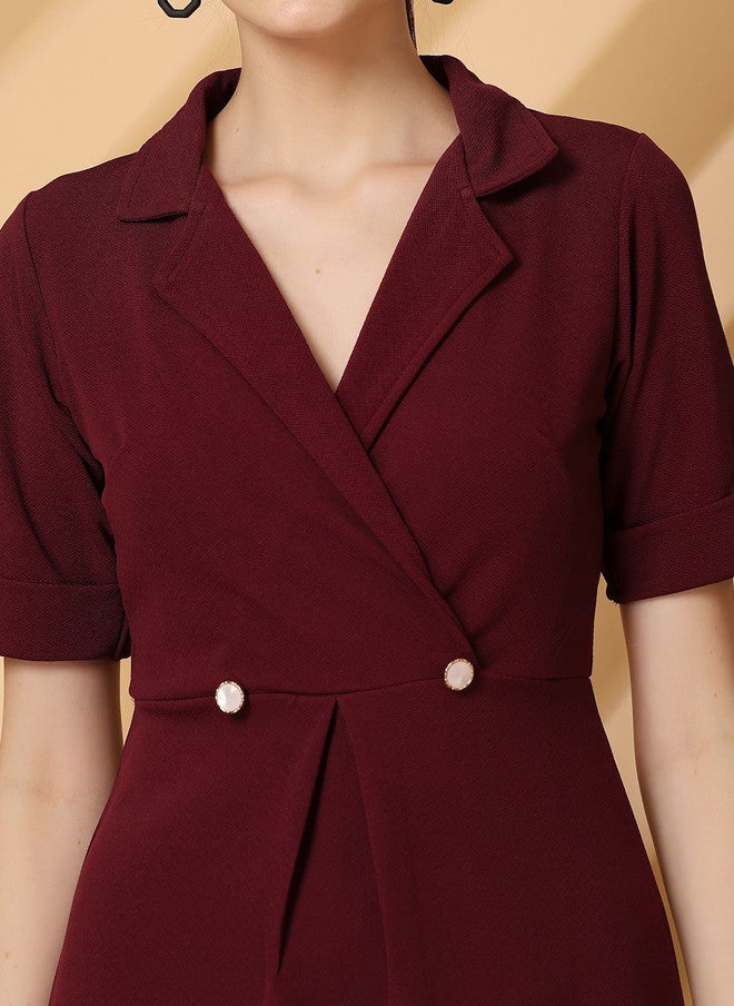 PlusS Burgundy Fit & Flare Midi Dress for Women - Image 2