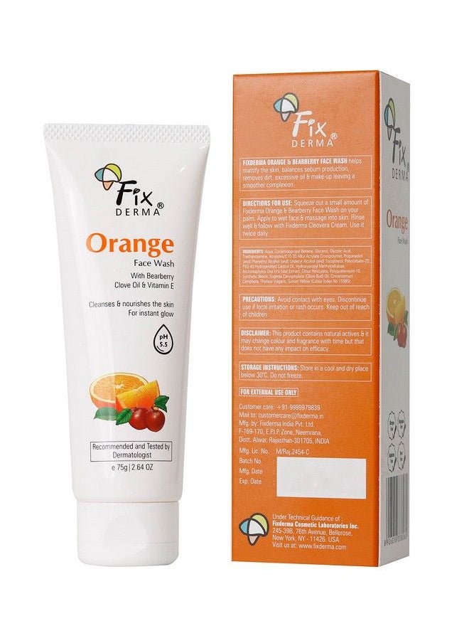 FIXDERMA Orange Face Wash With Vitamin E & Bearberry ; Tan Removal Face Wash ; Face Wash & Face Cleanser ; Face Wash For Oily Skin (All Type Skin) ; Face Wash For Women & Men 75G  - Image 1