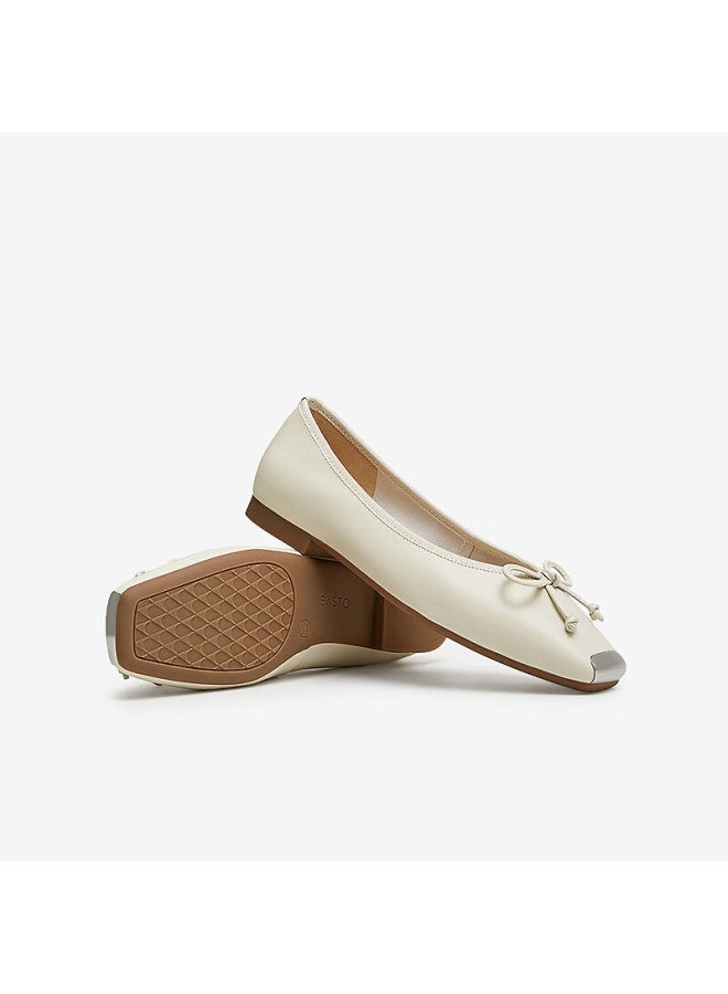 Basto 24 Autumn Fashion Bowknot Square Toe Low-cut Women's Flats A4502cq4 Off-white Size 35 - Image 3