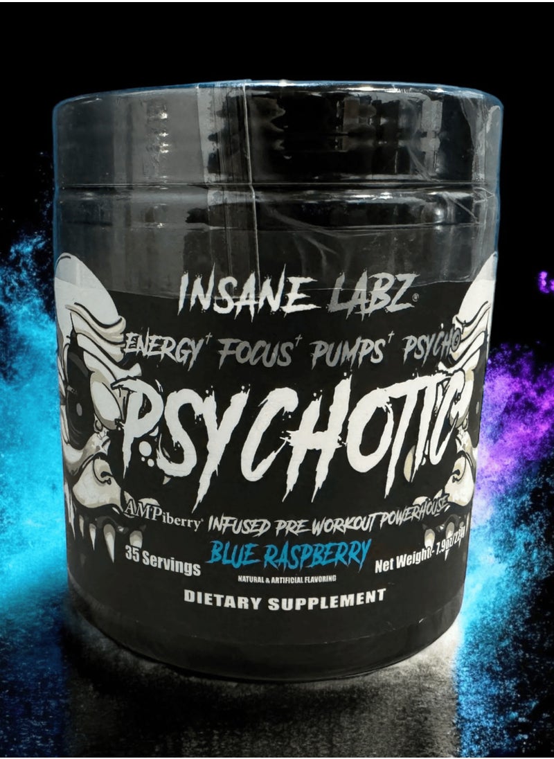 Insane labz Psychotic Mid Stimulant Black Edition Pre Workout Powder Blue Raspberry  - Image 1