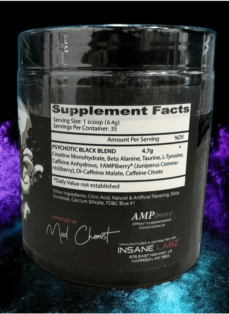 Insane labz Psychotic Mid Stimulant Black Edition Pre Workout Powder Blue Raspberry  - Image 2