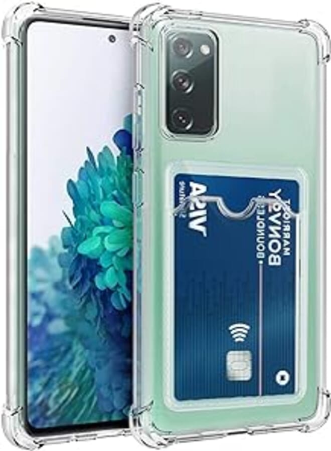Dl3 Mobilak Clear Wallet Phone Case for Samsung Galaxy S20 FE 5G Upgrade Card Slot Case Slim Fit Protective Soft TPU Shockproof Cover with Cute Card Holder - Transparent
