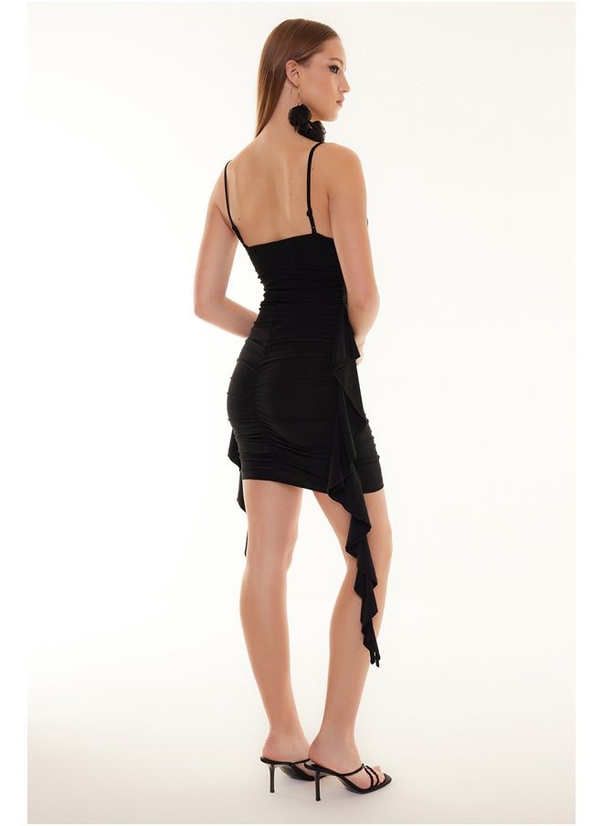 trendyol - Black Fitted Knitted Draped Dress TPRSS24EL00014 - Image 1