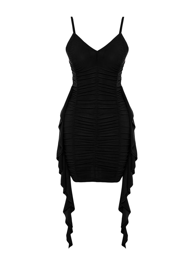 trendyol - Black Fitted Knitted Draped Dress TPRSS24EL00014 - Image 1