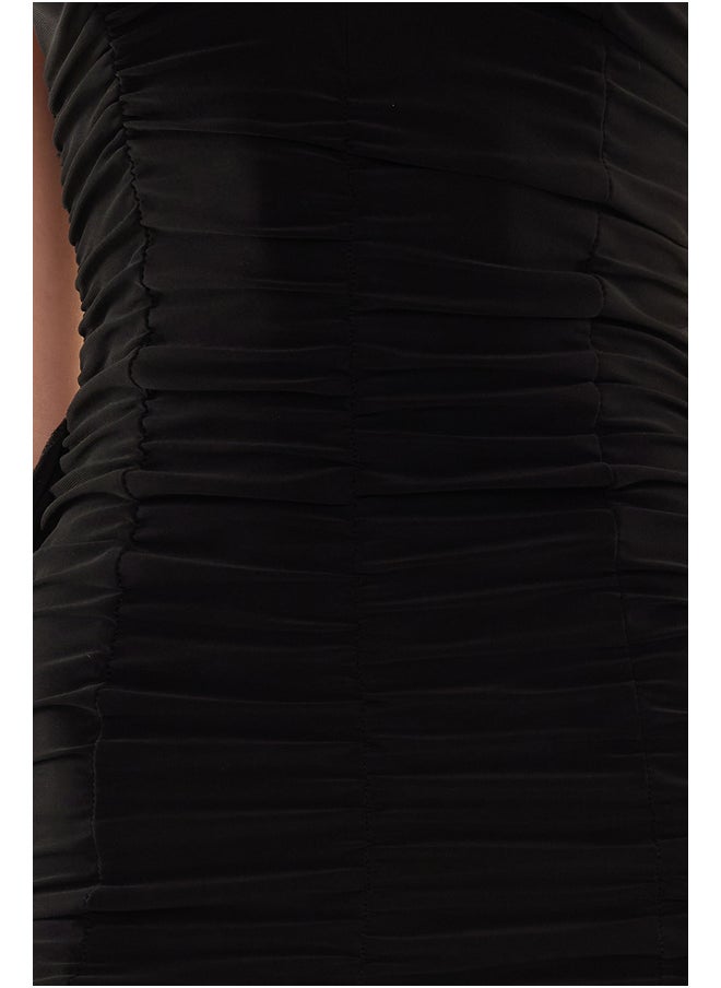 trendyol - Black Fitted Knitted Draped Dress TPRSS24EL00014 - Image 1