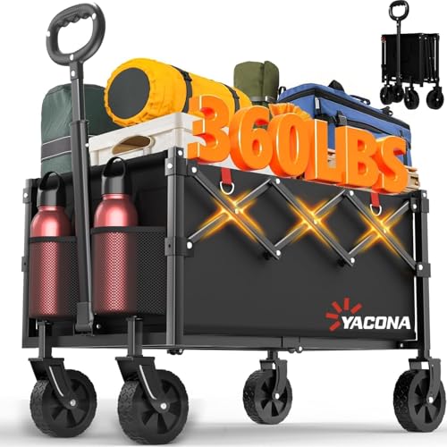 Yozoia Wagons Carts Foldable, Lightweight Portable Utility Shopping Cart with Wheels, Folding Grocery Wagon Cart for Grocery, Camping, Shopping, Beach, Garden, Sports Black - Image 1
