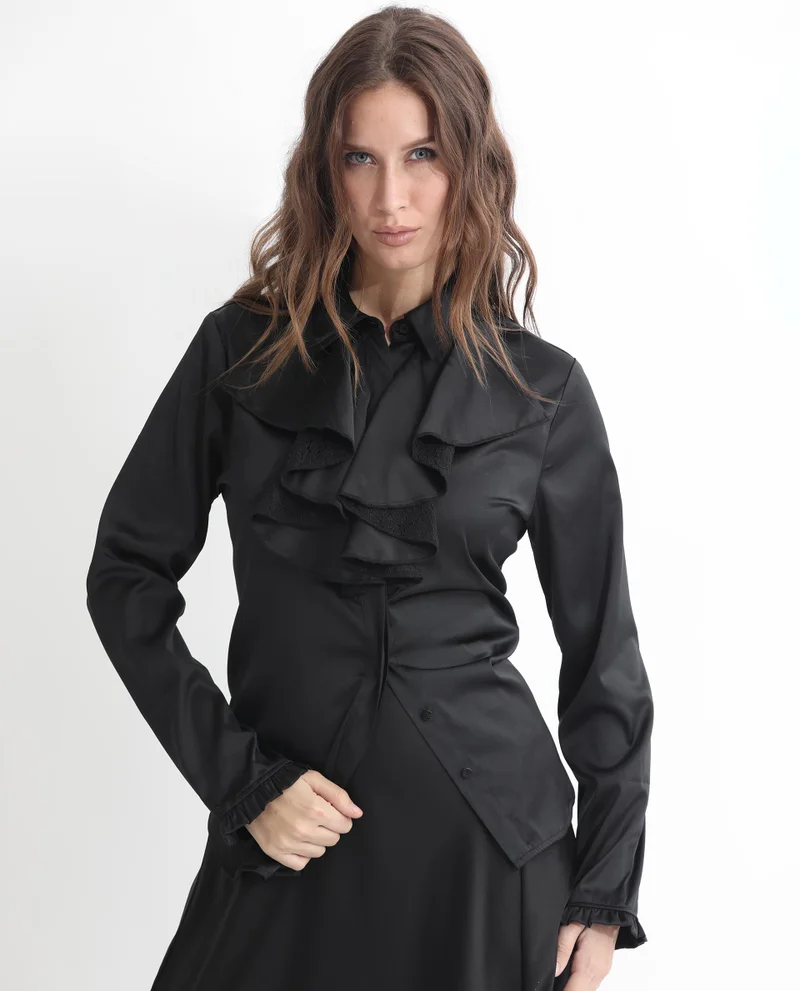 Rareism Women's Ruffled Satin Shirt