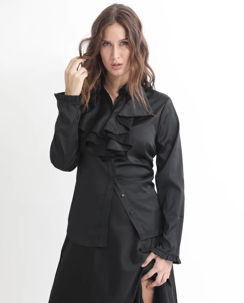 Rareism Women's Ruffled Satin Shirt