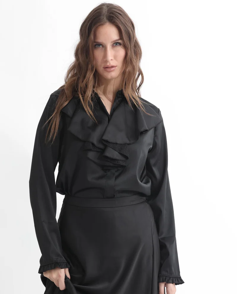 Rareism Women's Ruffled Satin Shirt