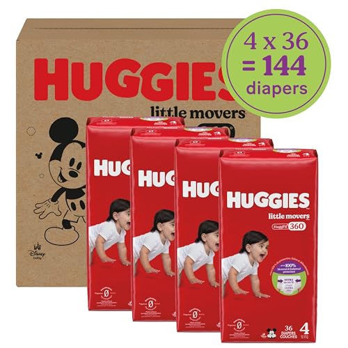 Huggies Size 4 Baby Diapers, Little Movers HuggFit 360° Baby Diapers with 360° Waistband, Size 4 (22-37 lbs), 144 Count (4 Packs of 36), Packaging May Vary - Image 2