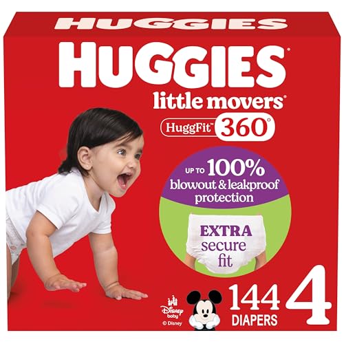 Huggies Size 4 Baby Diapers, Little Movers HuggFit 360° Baby Diapers with 360° Waistband, Size 4 (22-37 lbs), 144 Count (4 Packs of 36), Packaging May Vary - Image 1