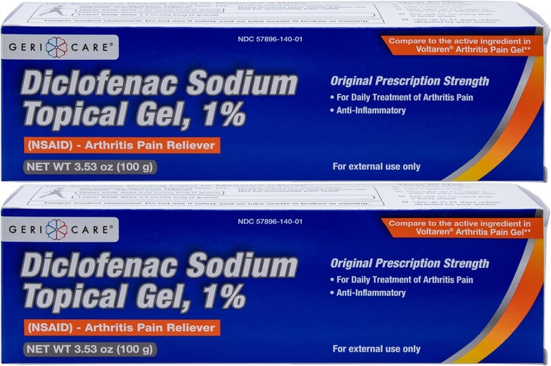 GeriCare Topical Arthritis Pain Relief Gel Diclofenac Sodium 1% (NSAID) Hand Wrist Elbow Foot Ankle Knee Extra-Strength Pain Reliever- Anti-inflammatory Arthritis Pain Treatment, 3.53oz (2 Pack)