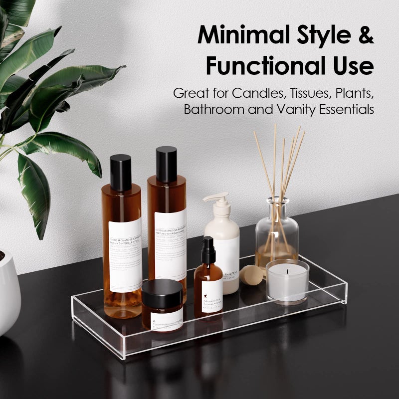 MaxGear Acrylic Vanity Tray, Clear Bathroom Storage Tray for Countertop, Toilet Tank, and Bathtub â€“ Perfect Organizer for Perfume, Soap, Towels, Tissue, Candles, and Plants, 11.8 Ã— 5 Ã— 1.2 Inches - Image 2