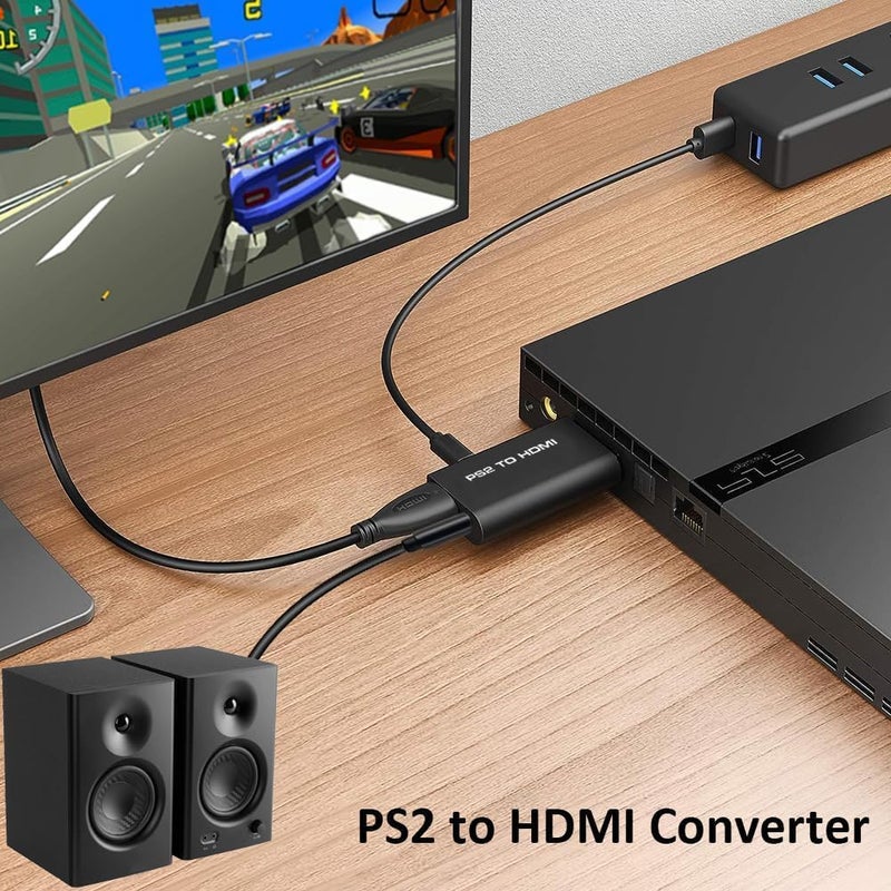 MESHIV محول PS2 إلى HDMI مع مخرج صوت 3.5 مم لشاشة HDTV - يدعم جميع أوضاع عرض PS2 (أسود) - Image 2
