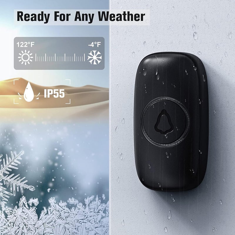 SECRUI Wireless Doorbell F55 Push Button, Pair with Wireless Doorbell Kits, Replacement, Additional Push Button, Black - Image 2