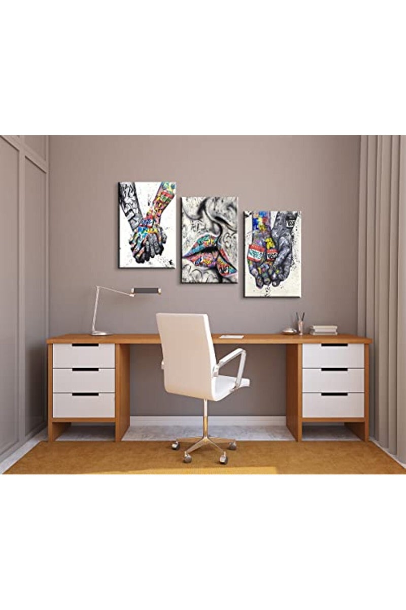 Mistyefly 3 Piece Graffiti Wall Art Romantic Gestures Colorful Decor Pop Poster Lovers Kissing Street Canvas for Living Room Bedroom Ready to Hang (16''Wx24''Hx3PCS) - Image 4