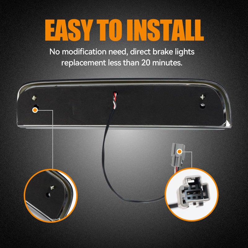 Cxdar Third 3rd Brake Light LED for 2014-2018 Chevy Silverado/GMC Sierra 1500 2500HD 3500HD, High Mount Rear Brake Lights Assembly, Waterproof Center Cab Cargo Stop Light - Image 4