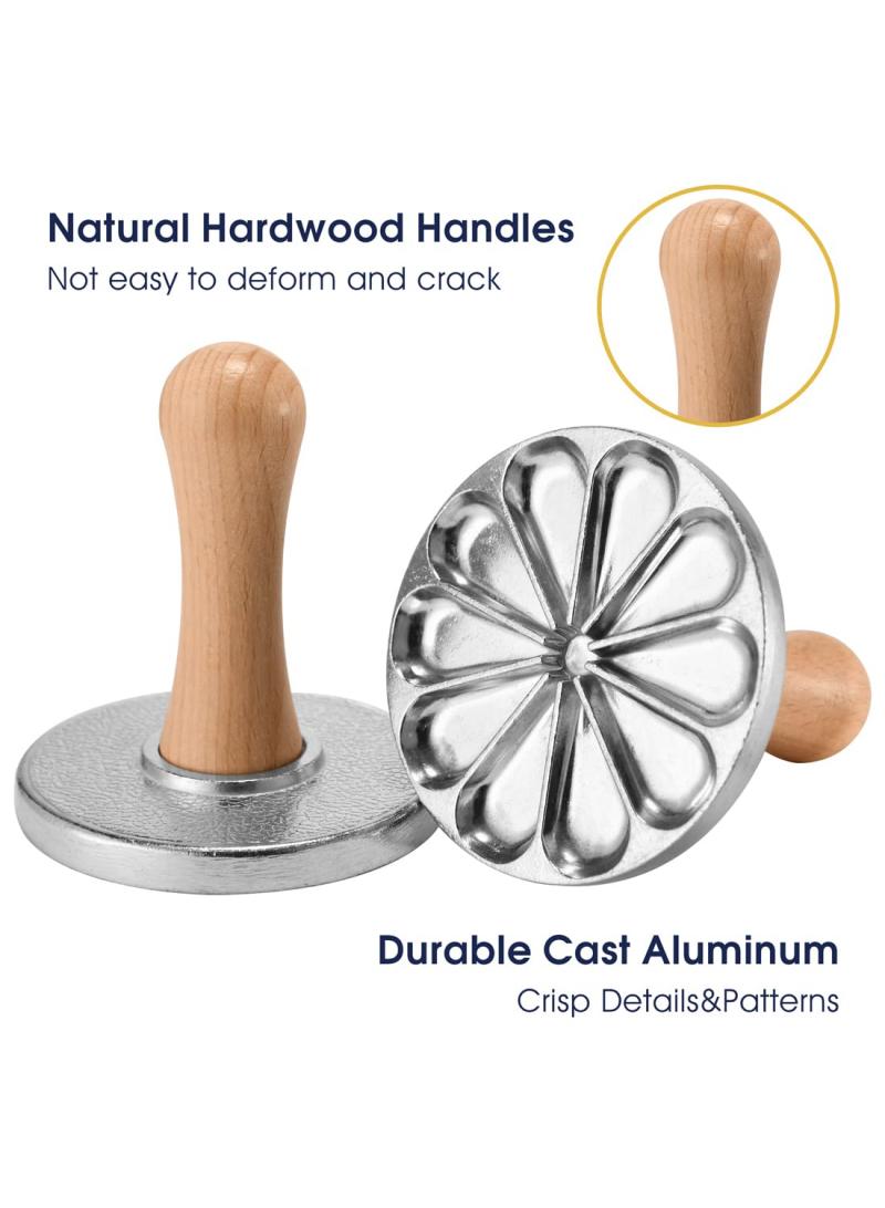 الأزرق جي دبليو البسكويت ختم مجموعة من 6.3 بوصة جولة الألومنيوم يموت لخبز البسكويت والكعك ، هندسية الحمضيات والرموز البسكويت الطوابع ، مع مقبض خشبي هدية حزمة - Image 5