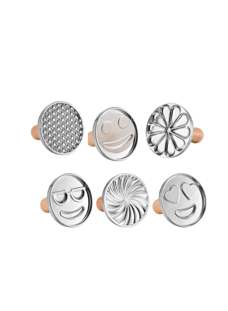 الأزرق جي دبليو البسكويت ختم مجموعة من 6.3 بوصة جولة الألومنيوم يموت لخبز البسكويت والكعك ، هندسية الحمضيات والرموز البسكويت الطوابع ، مع مقبض خشبي هدية حزمة - Image 1