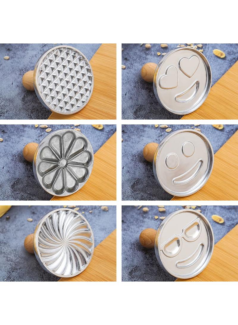 الأزرق جي دبليو البسكويت ختم مجموعة من 6.3 بوصة جولة الألومنيوم يموت لخبز البسكويت والكعك ، هندسية الحمضيات والرموز البسكويت الطوابع ، مع مقبض خشبي هدية حزمة - Image 4