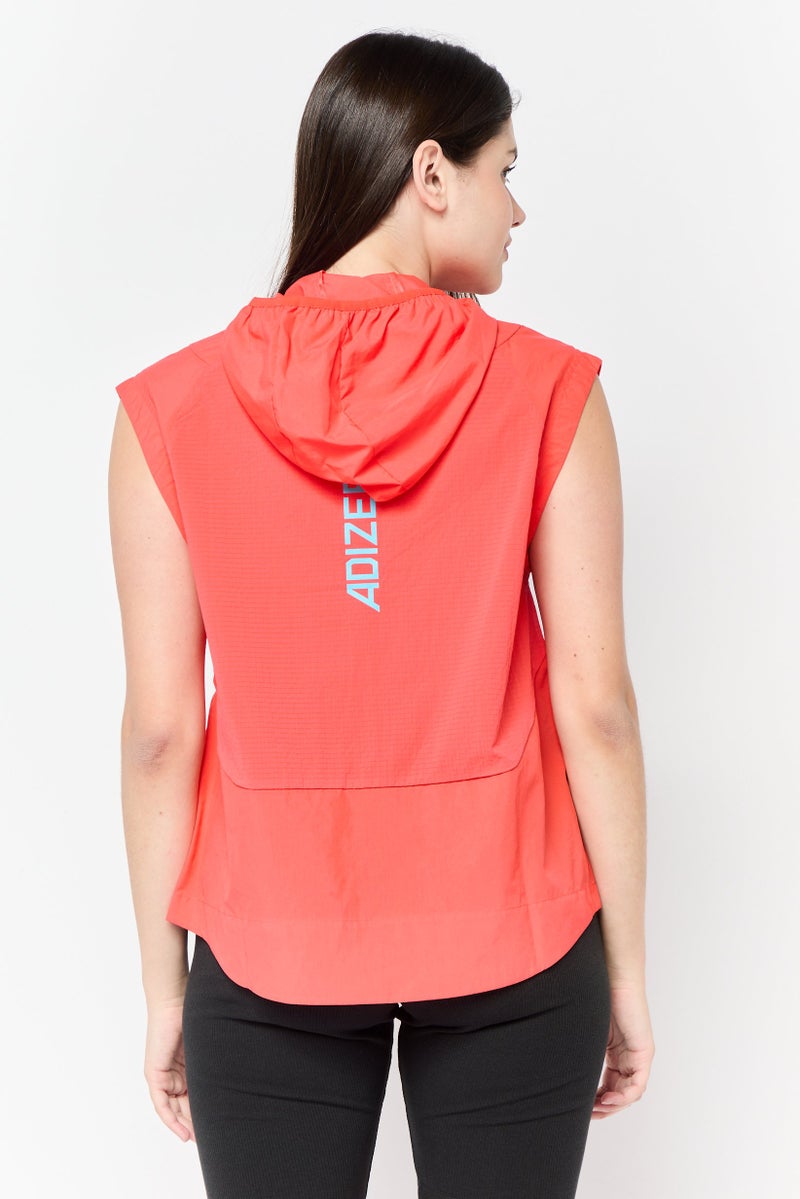 Adidas Women Sportswear Fit Sleeveless Training Hooded Jacket, Red - Image 4