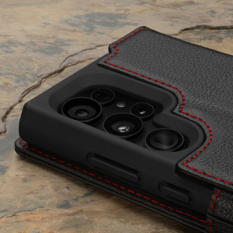 TORRO Case Compatible with Samsung Galaxy S24 Ultra 5G â€“ Premium Leather Wallet Case with Kickstand and Card Slots (Black with Red Detail) - Image 5