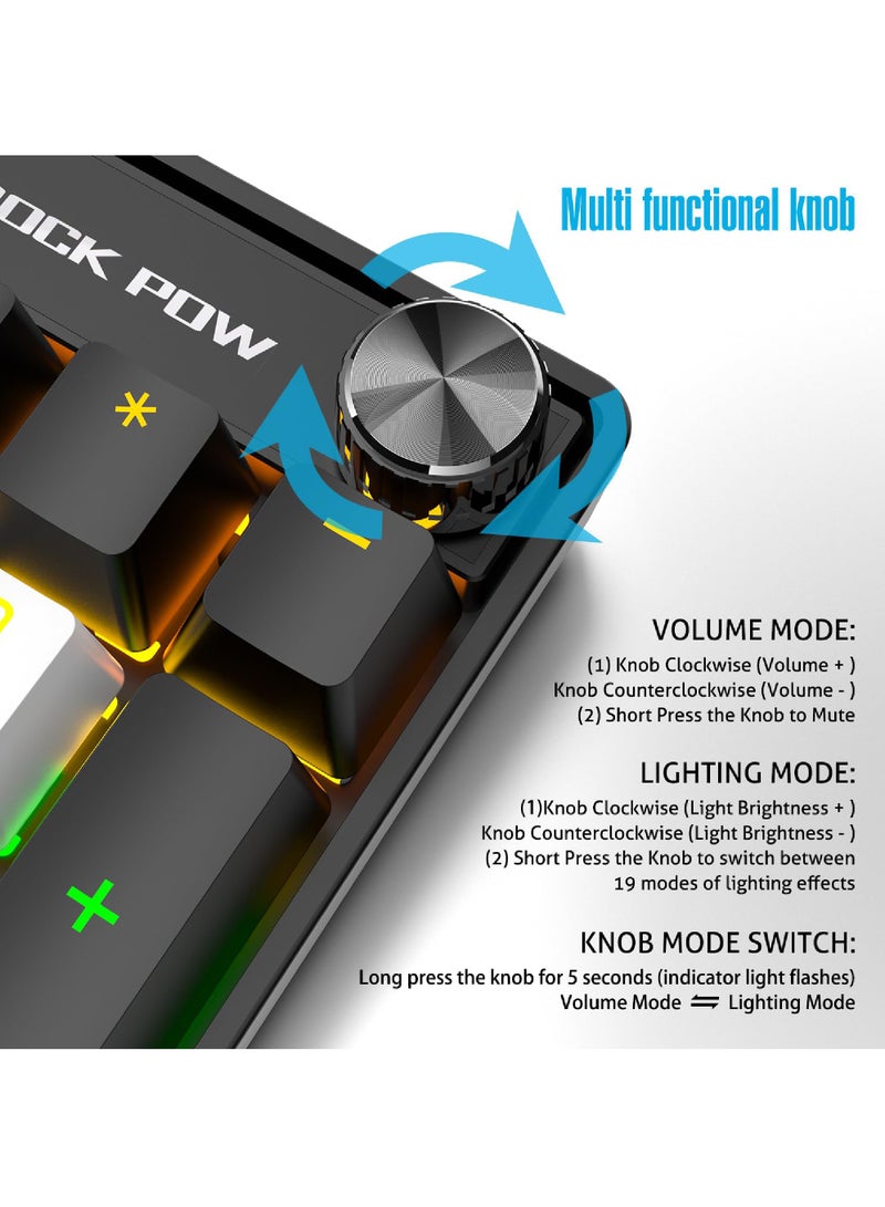 Rock Pow ROCK POW Wired Gaming Keyboard English 104 Keys Mechanical Keyboard with RGB Backlit 19 Modes, Media Control Knob, PBT Keycaps for PC Gaming and Working (Red Switch)  - Image 3