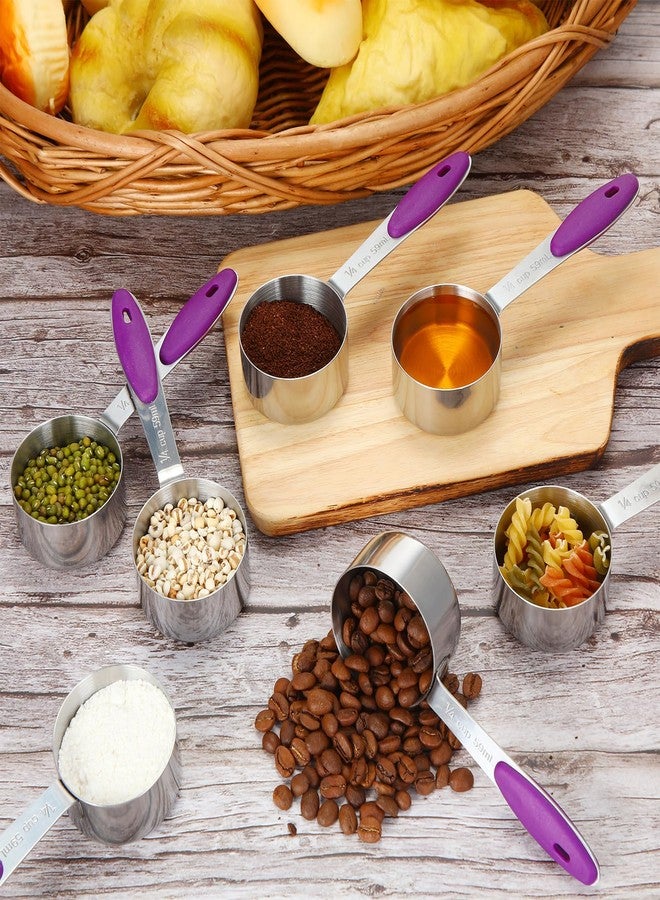 Nitial 10 Pieces 1/4 Cup Measuring Cup Bulk Stainless Steel Measuring Scoop Small Coffee Scoop with Silicone Handle Kitchen Gadgets for Cooking(Purple) - Image 5