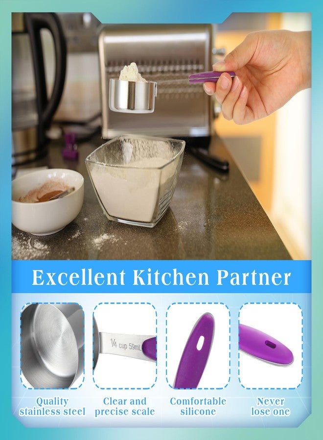 Nitial 10 Pieces 1/4 Cup Measuring Cup Bulk Stainless Steel Measuring Scoop Small Coffee Scoop with Silicone Handle Kitchen Gadgets for Cooking(Purple) - Image 3