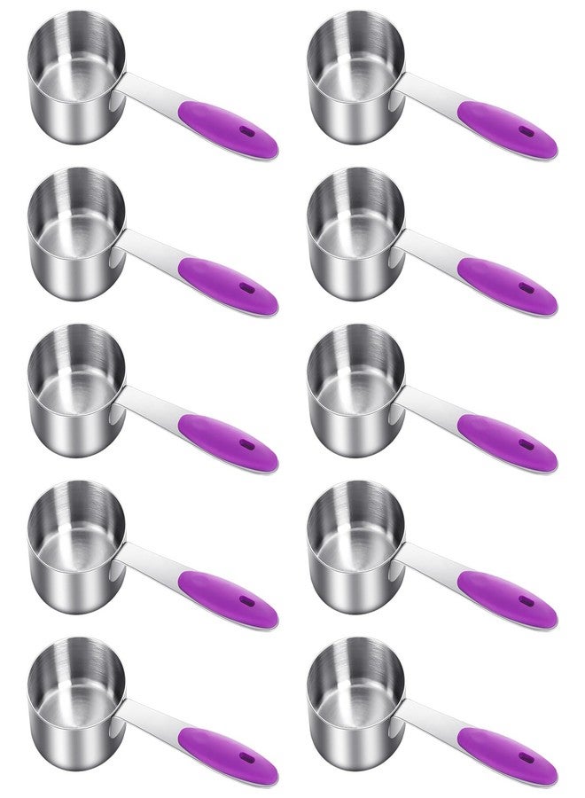 Nitial 10 Pieces 1/4 Cup Measuring Cup Bulk Stainless Steel Measuring Scoop Small Coffee Scoop with Silicone Handle Kitchen Gadgets for Cooking(Purple) - Image 1