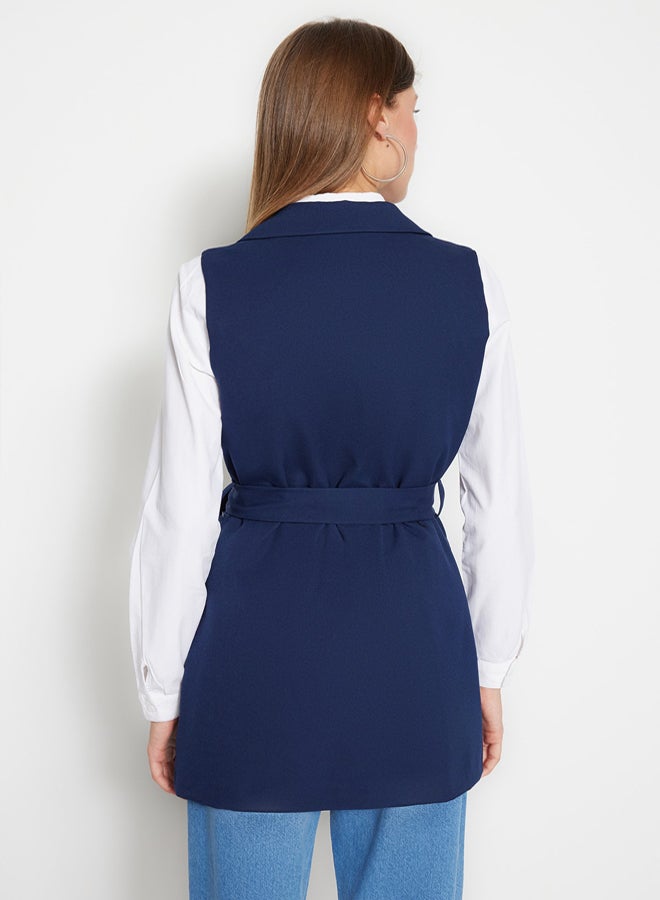 trendyol Navy Blue Waist Tie Detail Woven Lined Vest TCTSS23YL00029 - Image 5