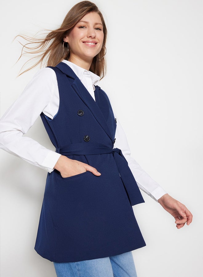 trendyol Navy Blue Waist Tie Detail Woven Lined Vest TCTSS23YL00029 - Image 2