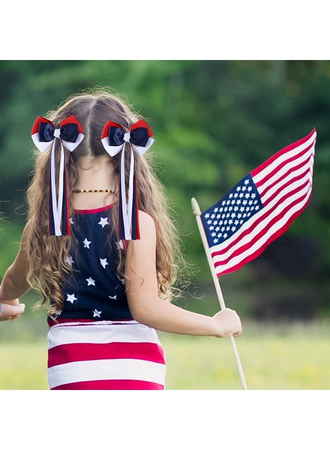 KCHIES Patriotic Hair Bows with Long Ribbon Tails for Teen Toddler Girls Red White Blue Alligator Clips Cheer Barrettes Grips Women July Fourth outfit Accessories Kids Back School Gift - Image 4