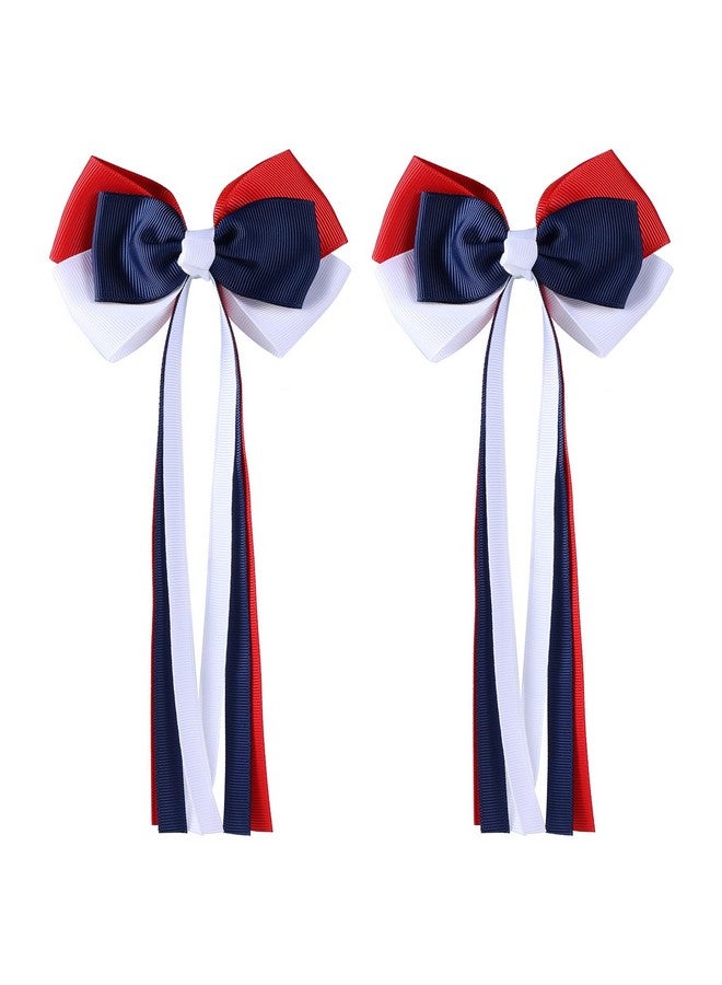 KCHIES Patriotic Hair Bows with Long Ribbon Tails for Teen Toddler Girls Red White Blue Alligator Clips Cheer Barrettes Grips Women July Fourth outfit Accessories Kids Back School Gift - Image 1