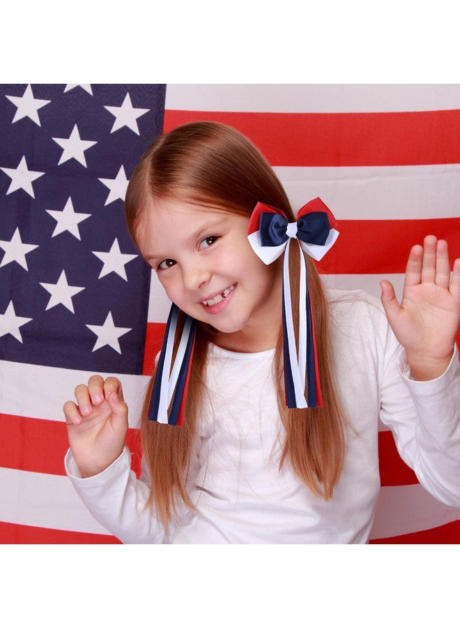 KCHIES Patriotic Hair Bows with Long Ribbon Tails for Teen Toddler Girls Red White Blue Alligator Clips Cheer Barrettes Grips Women July Fourth outfit Accessories Kids Back School Gift - Image 3