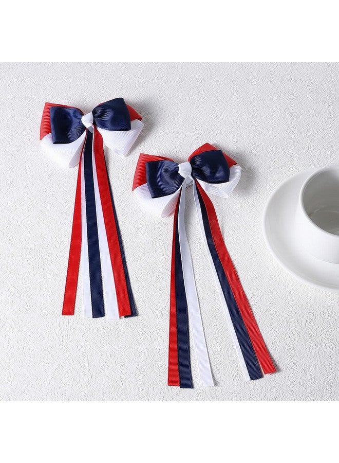 KCHIES Patriotic Hair Bows with Long Ribbon Tails for Teen Toddler Girls Red White Blue Alligator Clips Cheer Barrettes Grips Women July Fourth outfit Accessories Kids Back School Gift - Image 2