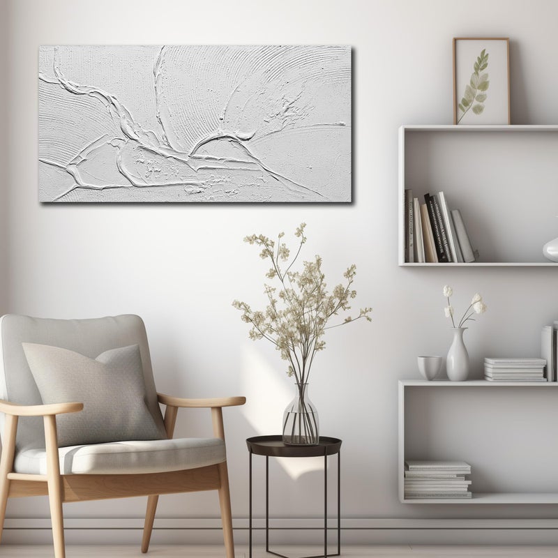 THRLVEART Abstract Canvas Wall Art for Kitchen Minimalist Hand Painted Wall Art for Bedroom White Wall Decor for Living Room Size 20 x 40 Inch - Image 5