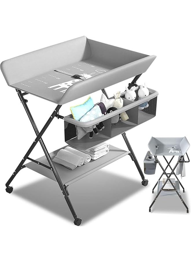 erorex Portable Changing Table Waterproof Changing Table With Wheels Adjustable Height Foldable Changing  - Image 1